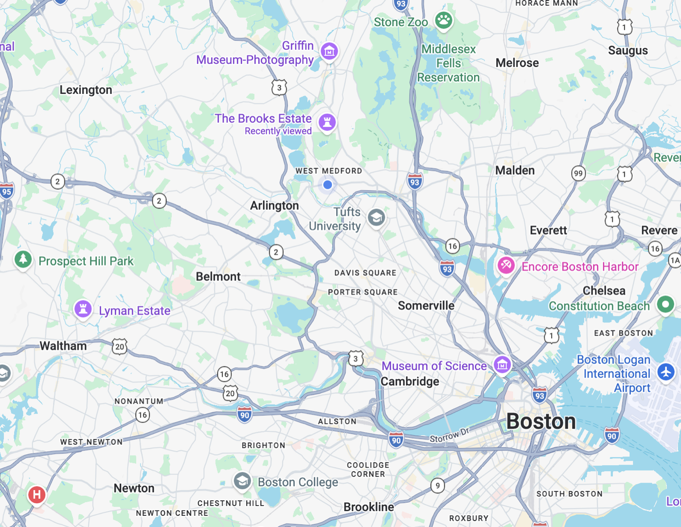 Service coverage map of the Boston metro area