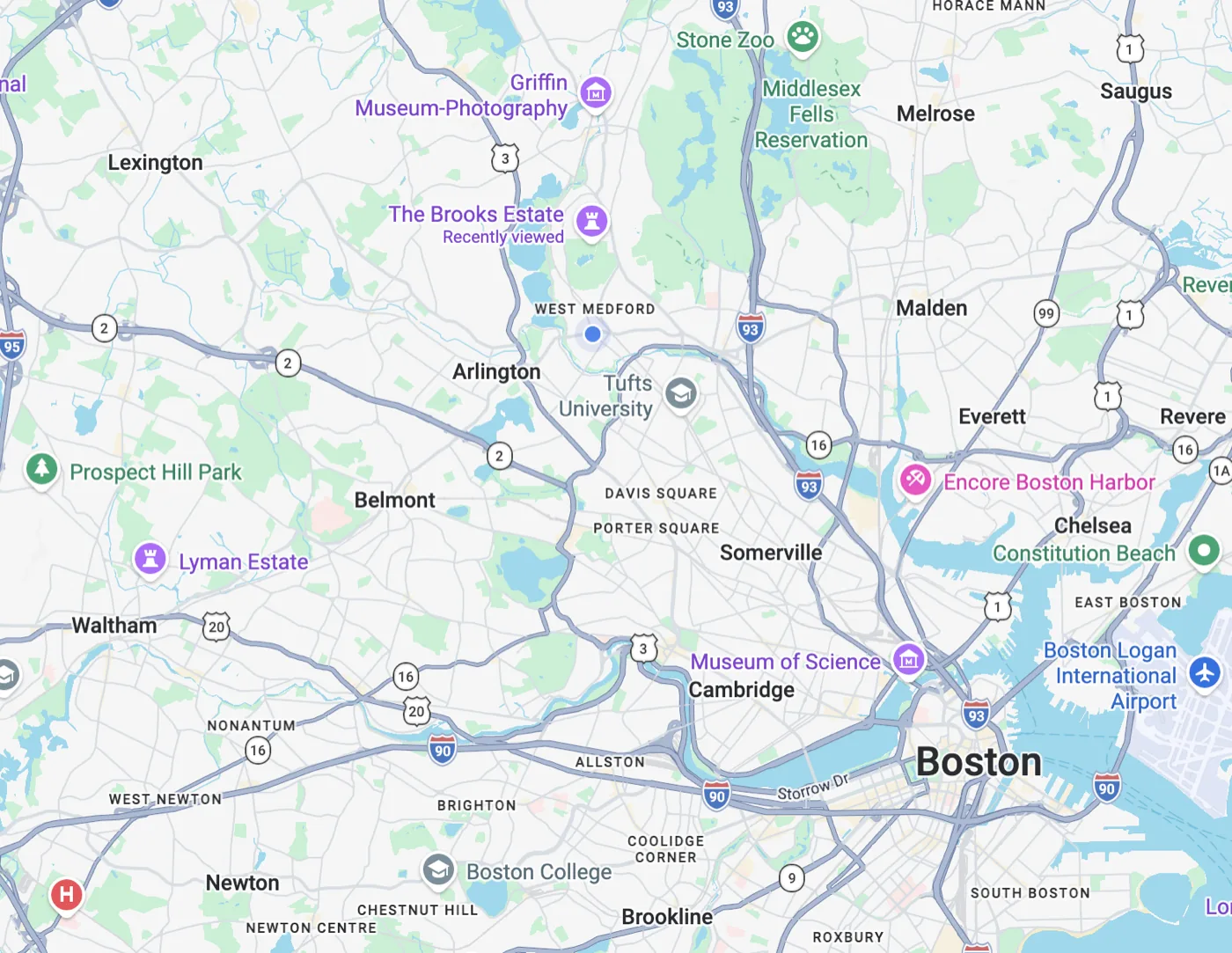Service coverage map of the Boston metro area